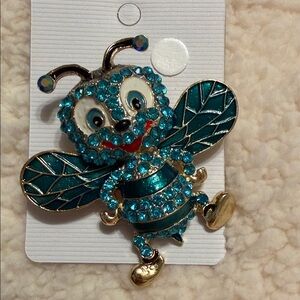Betsey Johnson Sparkling Blue and Gold Bee Brooch